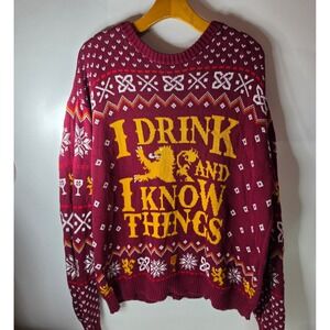 Game of Thrones Ugly Christmas Sweater Mens XXL I Drink And I Know Things Lannis